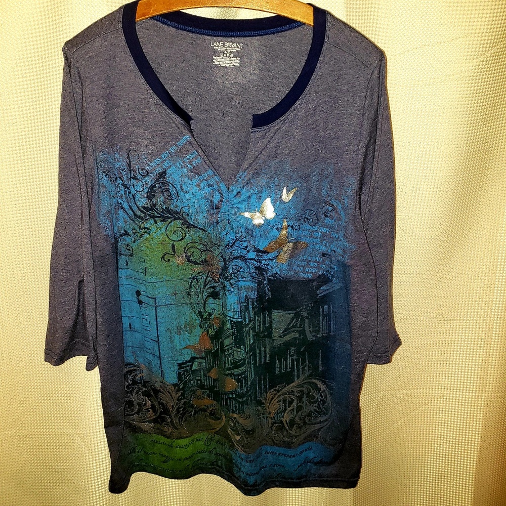 Lane Bryant Split Neck 3/4 Sleeve T-shirt